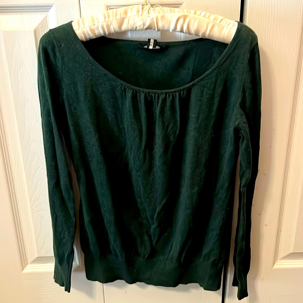Vintage Y2K Banana Republic Dark Green Scoop Neck Long Sleeve Shirt - Size Small